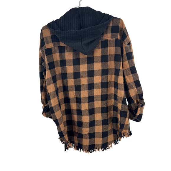 Risen Los Angeles Women's Black and Tan Plaid Hooded zip front layered look M - Picture 2 of 13